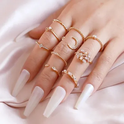 Bohemian Vintage Crystal Moon Flower Fashion Rings